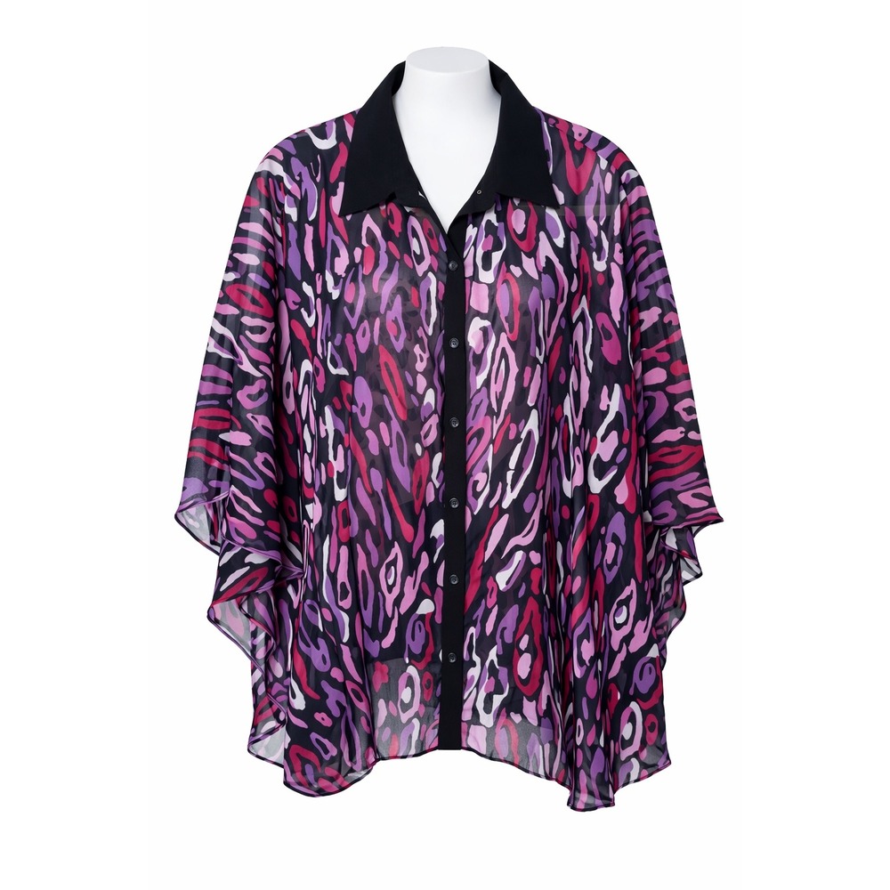 Vintage Bob Mackie Wearable Art‎ Blouse  Size XL  Sheer Animal Print